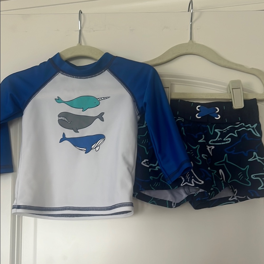 Cat & Jack | (3-6M) Kids Swim Set with Blue and White Whale Design